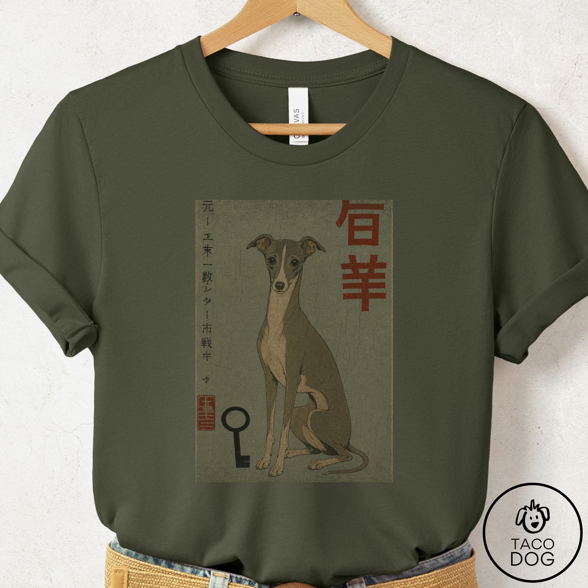 Italian Greyhound Whippet Matchbox T-Shirt Military Green Taco-Dog