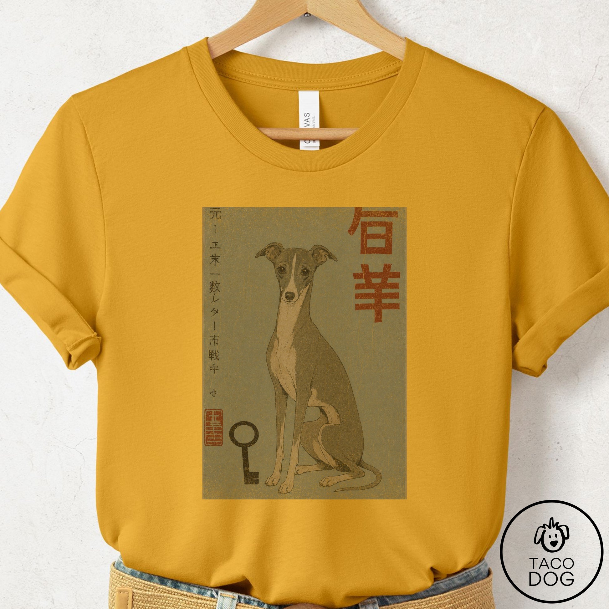 Italian Greyhound Whippet Matchbox T-Shirt Mustard Taco-Dog