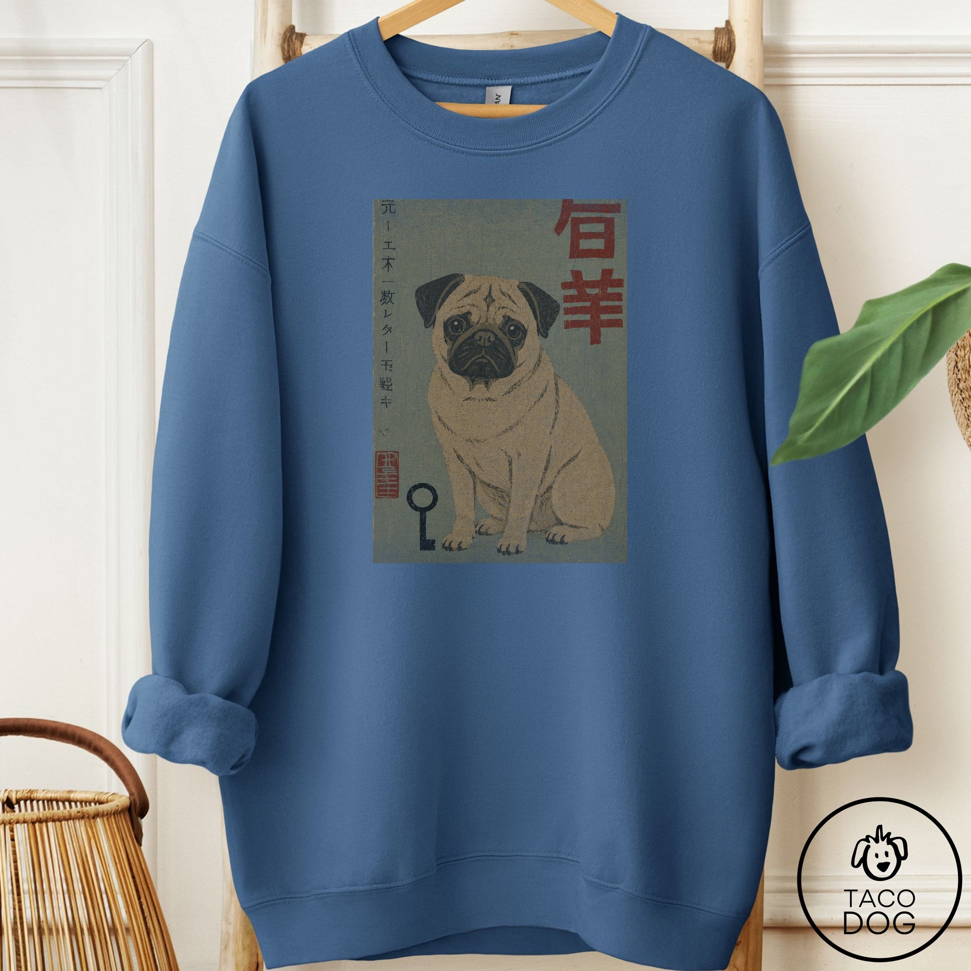 Pug Matchbox Sweatshirt Indigo Blue Taco-Dog