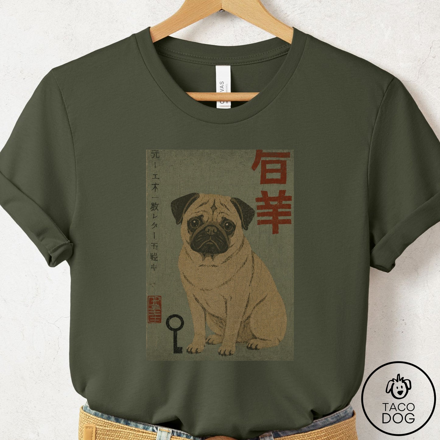Pug Matchbox T-Shirt Military Green Taco-Dog