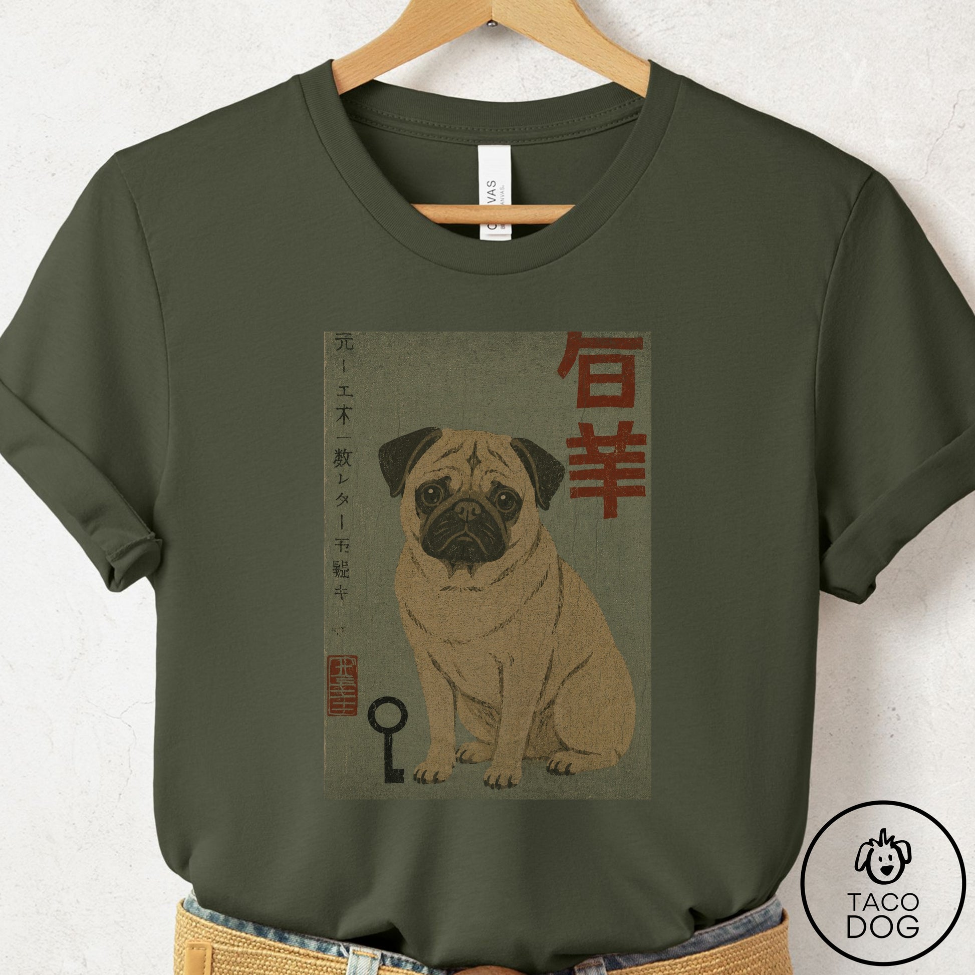 Pug Matchbox T-Shirt Military Green Taco-Dog