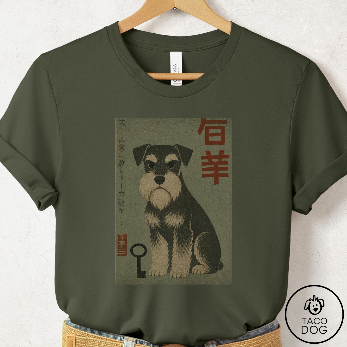 Schnauzer Matchbox T-Shirt Military Green Taco-Dog
