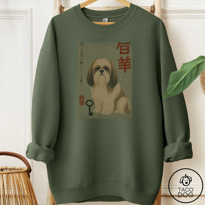 Shih Tzu Matchbox Sweatshirt Military Green Taco-Dog