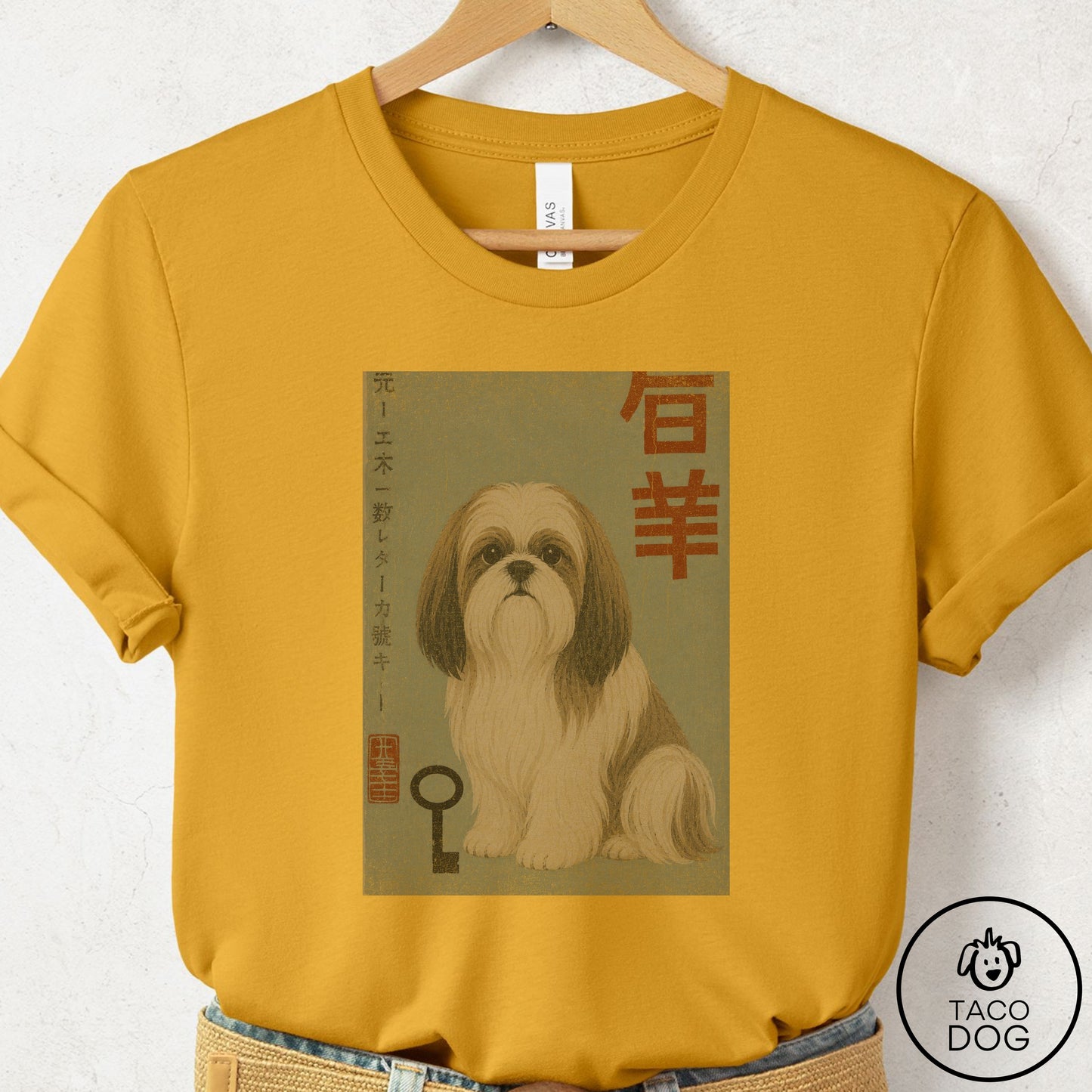 Shih Tzu Matchbox T-Shirt Mustard Taco-Dog