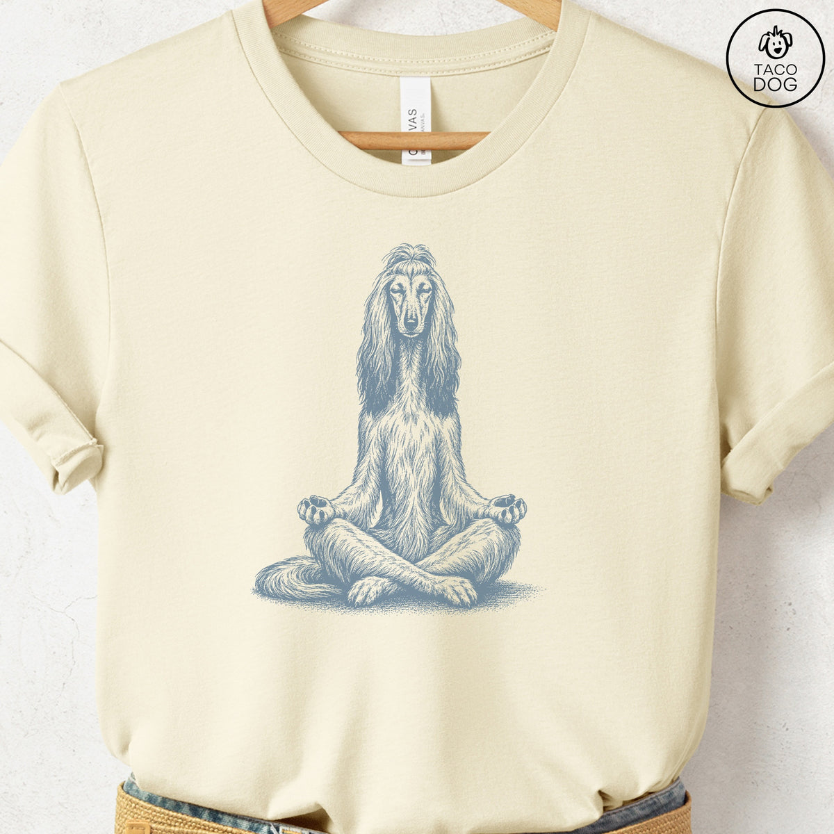 Afghan Hound Meditate T-Shirt Natural Taco-Dog