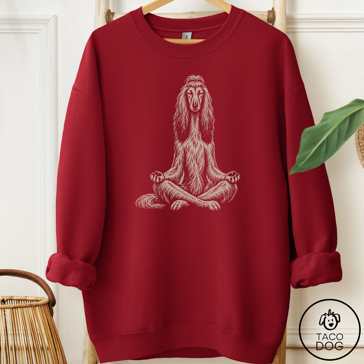 Afghan Hound Meditate Sweatshirt Garnet Taco-Dog