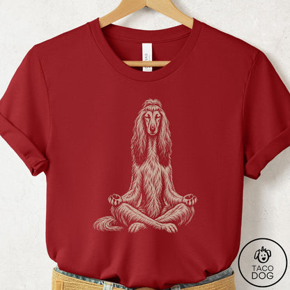 Afghan Hound Meditate T-Shirt Canvas Red Taco-Dog