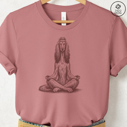 Afghan Hound Meditate T-Shirt Heather Mauve Taco-Dog