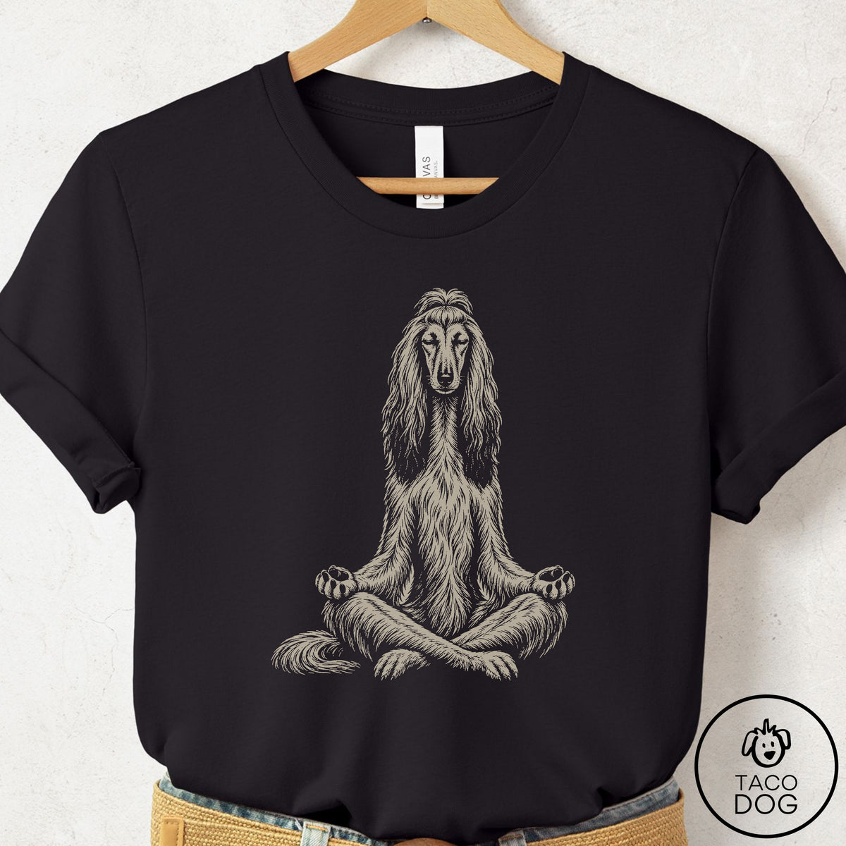 Afghan Hound Meditate T-Shirt Black Taco-Dog