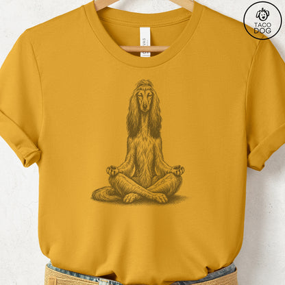 Afghan Hound Meditate T-Shirt Mustard Taco-Dog
