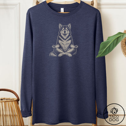 Malamute Meditate Long Sleeve Tee Heather Navy Taco-Dog