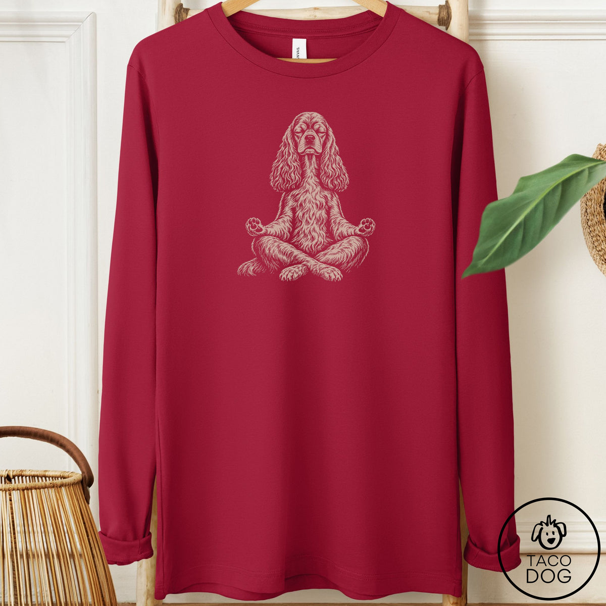 Cocker Spaniel Meditate Long Sleeve Tee Cardinal Taco-Dog