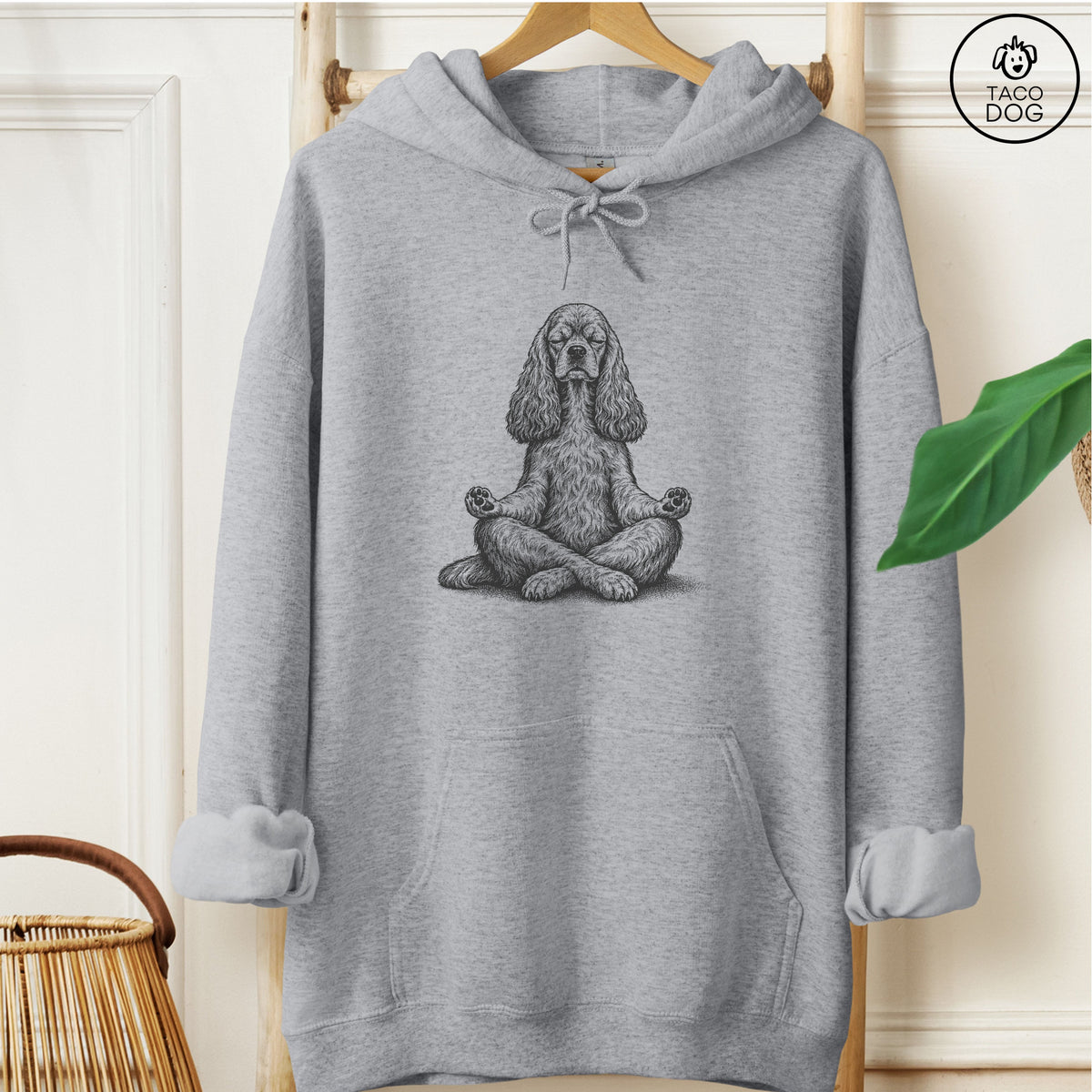Cocker Spaniel Meditate Hoodie Graphite Heather Taco-Dog
