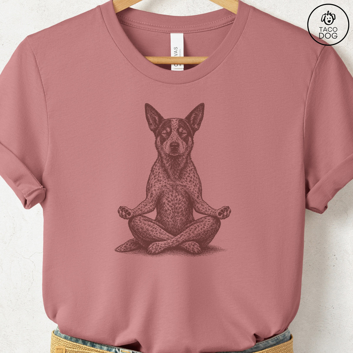 Australian Cattle Dog Meditate T-Shirt Heather Mauve Taco-Dog