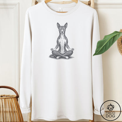 Basenji Meditate Long Sleeve Tee White Taco-Dog