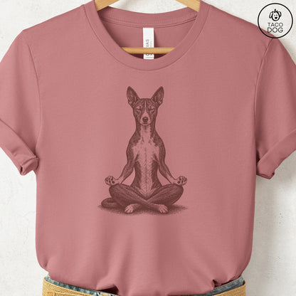 Basenji Meditate T-Shirt Heather Mauve Taco-Dog