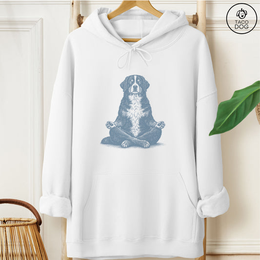 Bernese Mountain Dog Meditate Hoodie White Taco-Dog