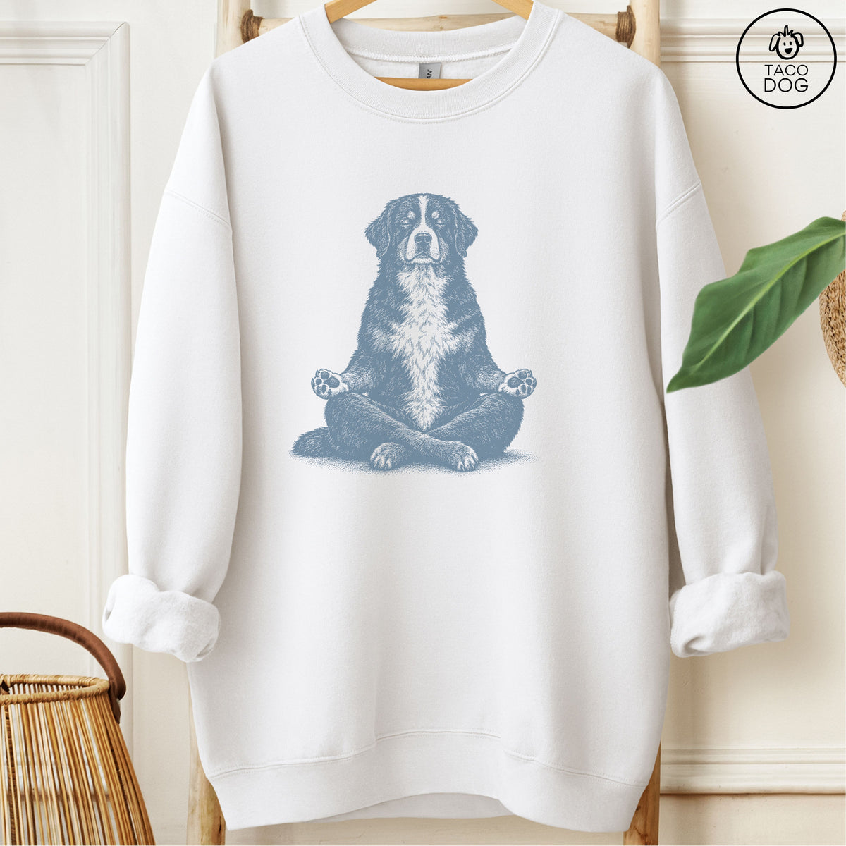 Bernese Mountain Dog Meditate Sweatshirt White Taco-Dog
