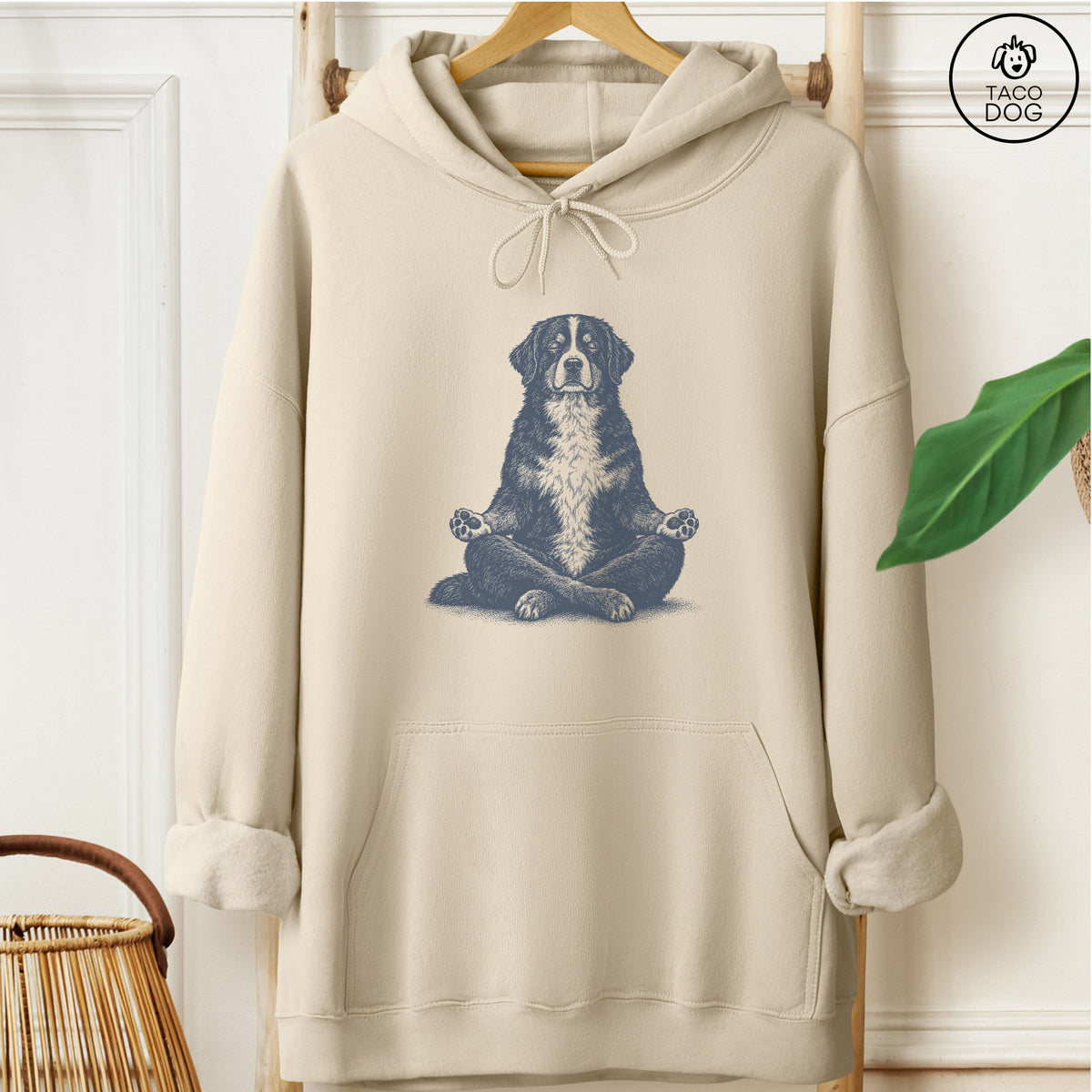Bernese Mountain Dog Meditate Hoodie Sand Taco-Dog