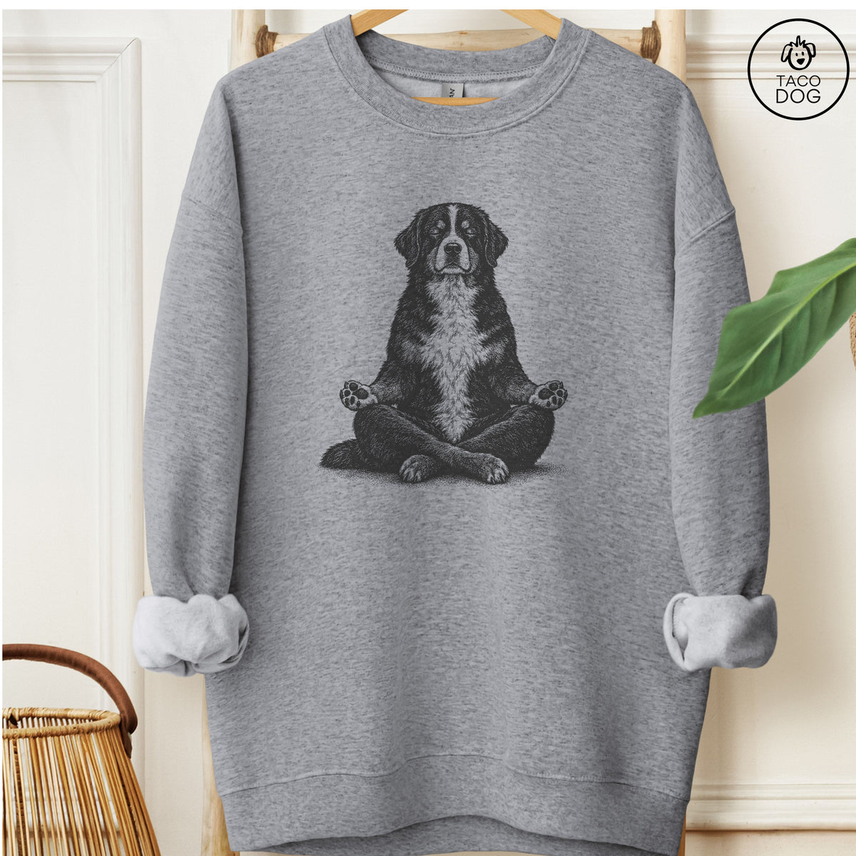 Bernese Mountain Dog Meditate Sweatshirt Graphite Heather Taco-Dog