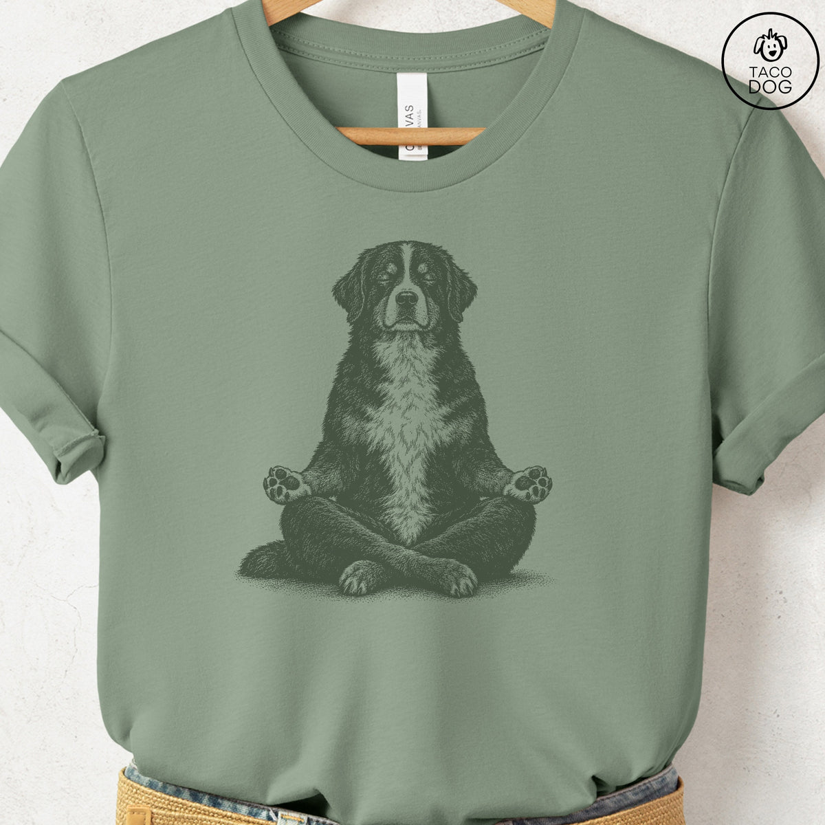 Bernese Mountain Dog Meditate T-Shirt Sage Taco-Dog