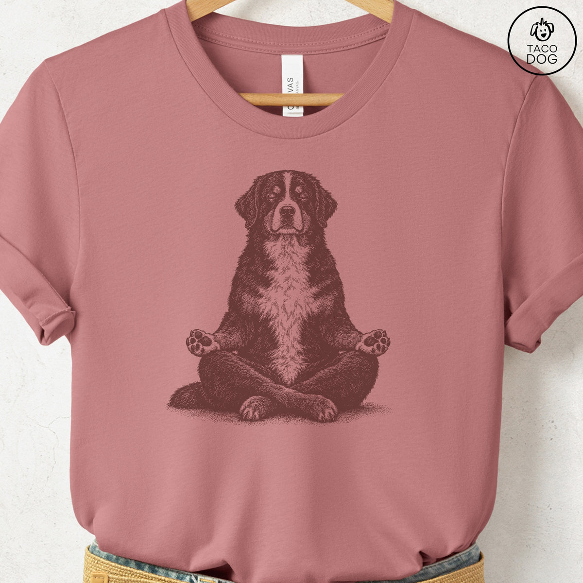 Bernese Mountain Dog Meditate T-Shirt Heather Mauve Taco-Dog