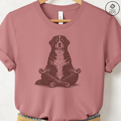 Bernese Mountain Dog Meditate T-Shirt Heather Mauve Taco-Dog
