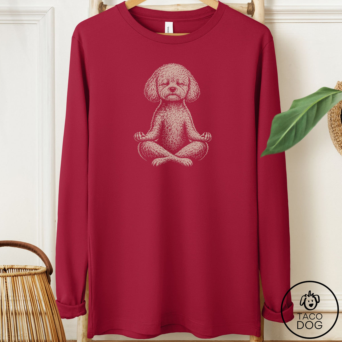 Bichon Frise Meditate Long Sleeve Tee Cardinal Taco-Dog