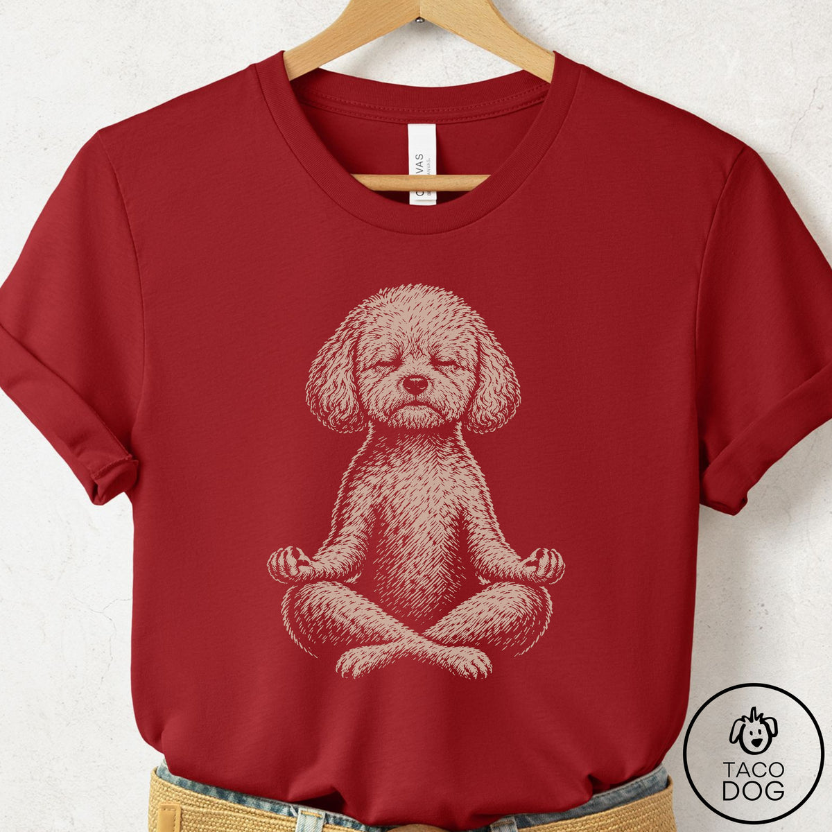 Bichon Frise Meditate T-Shirt Canvas Red Taco-Dog
