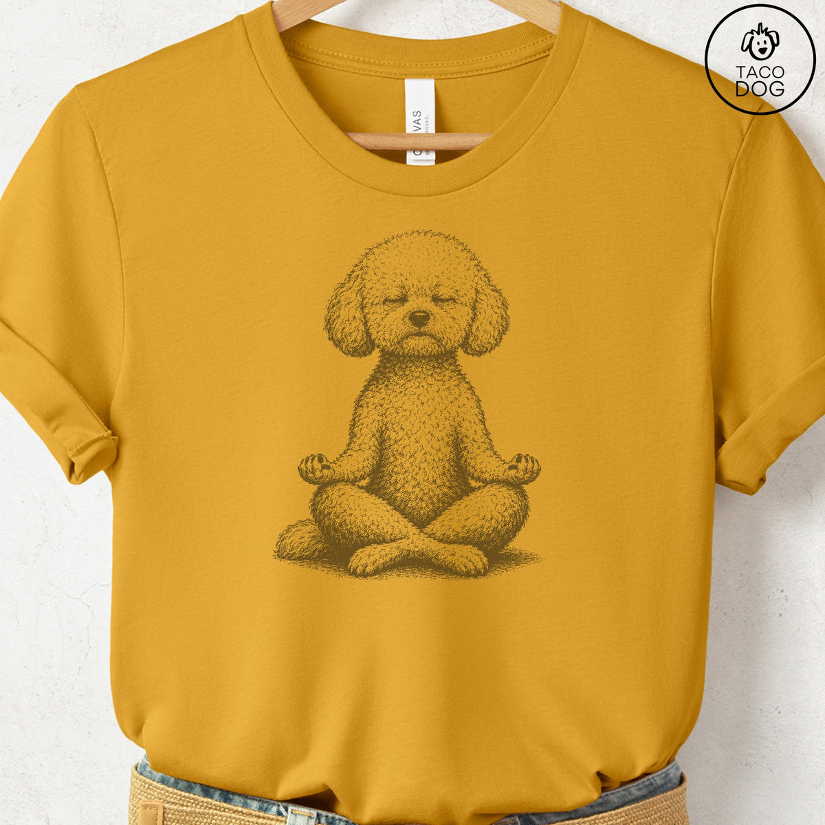 Bichon Frise Meditate T-Shirt Mustard Taco-Dog
