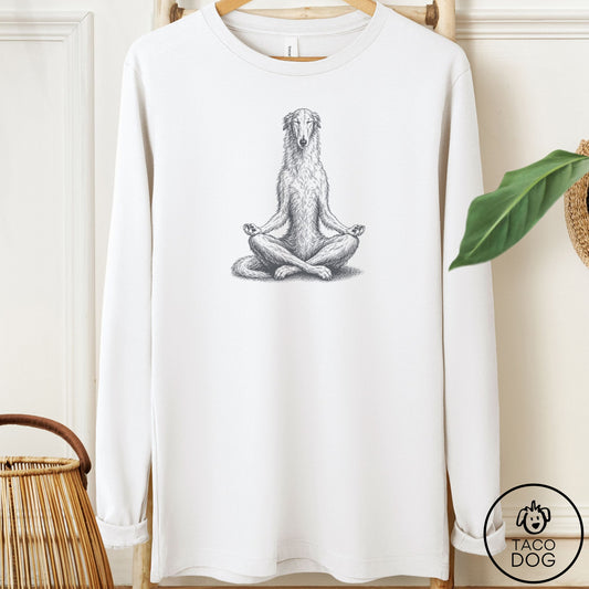 Borzoi Meditate Long Sleeve Tee White Taco-Dog