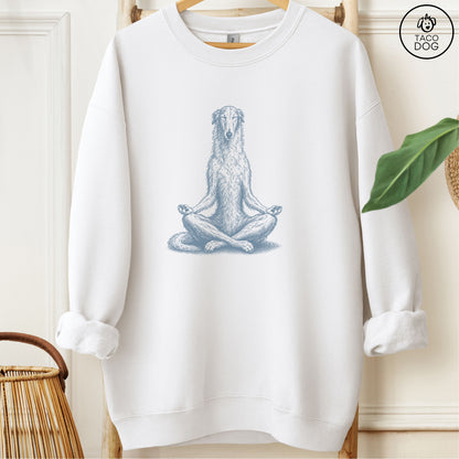 Borzoi Meditate Sweatshirt White Taco-Dog