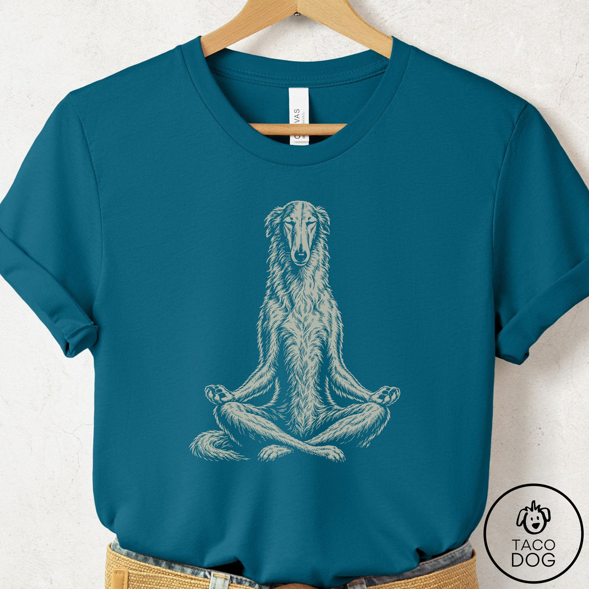 Borzoi Meditate T-Shirt Deep Teal Taco-Dog