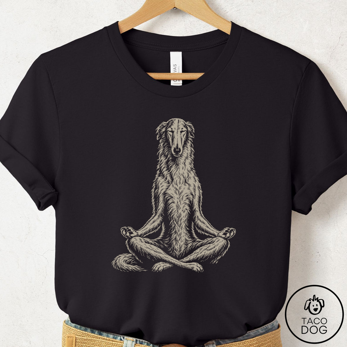 Borzoi Meditate T-Shirt Black Taco-Dog