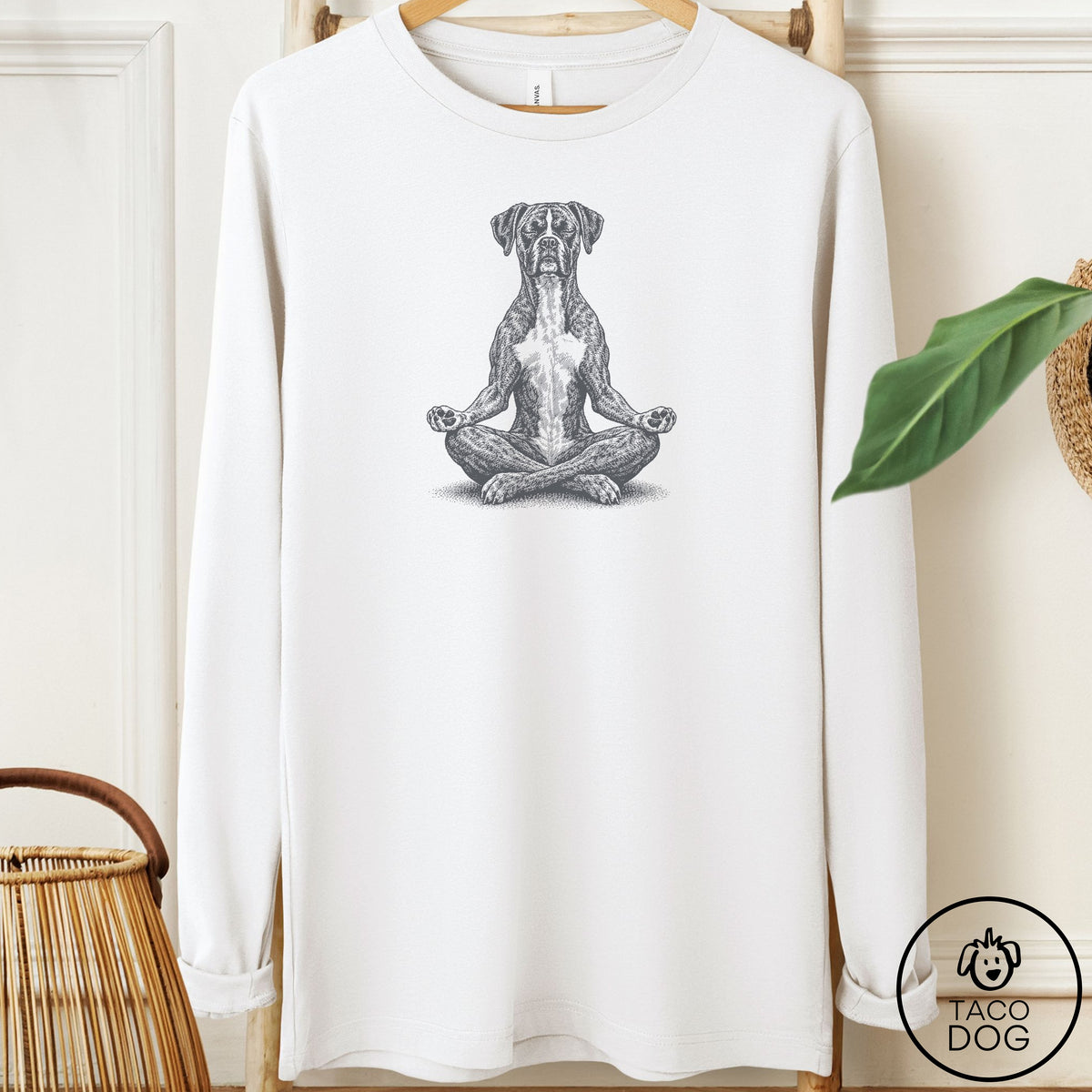 Boxer Meditate Long Sleeve Tee White Taco-Dog