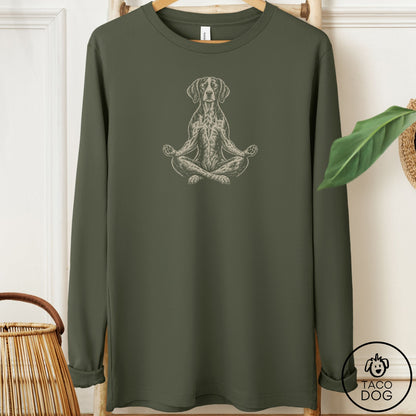 Brittany Spaniel Meditate Long Sleeve Tee Military Green Taco-Dog