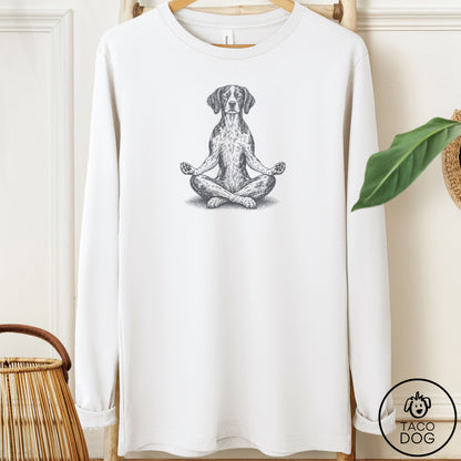 Brittany Spaniel Meditate Long Sleeve Tee White Taco-Dog