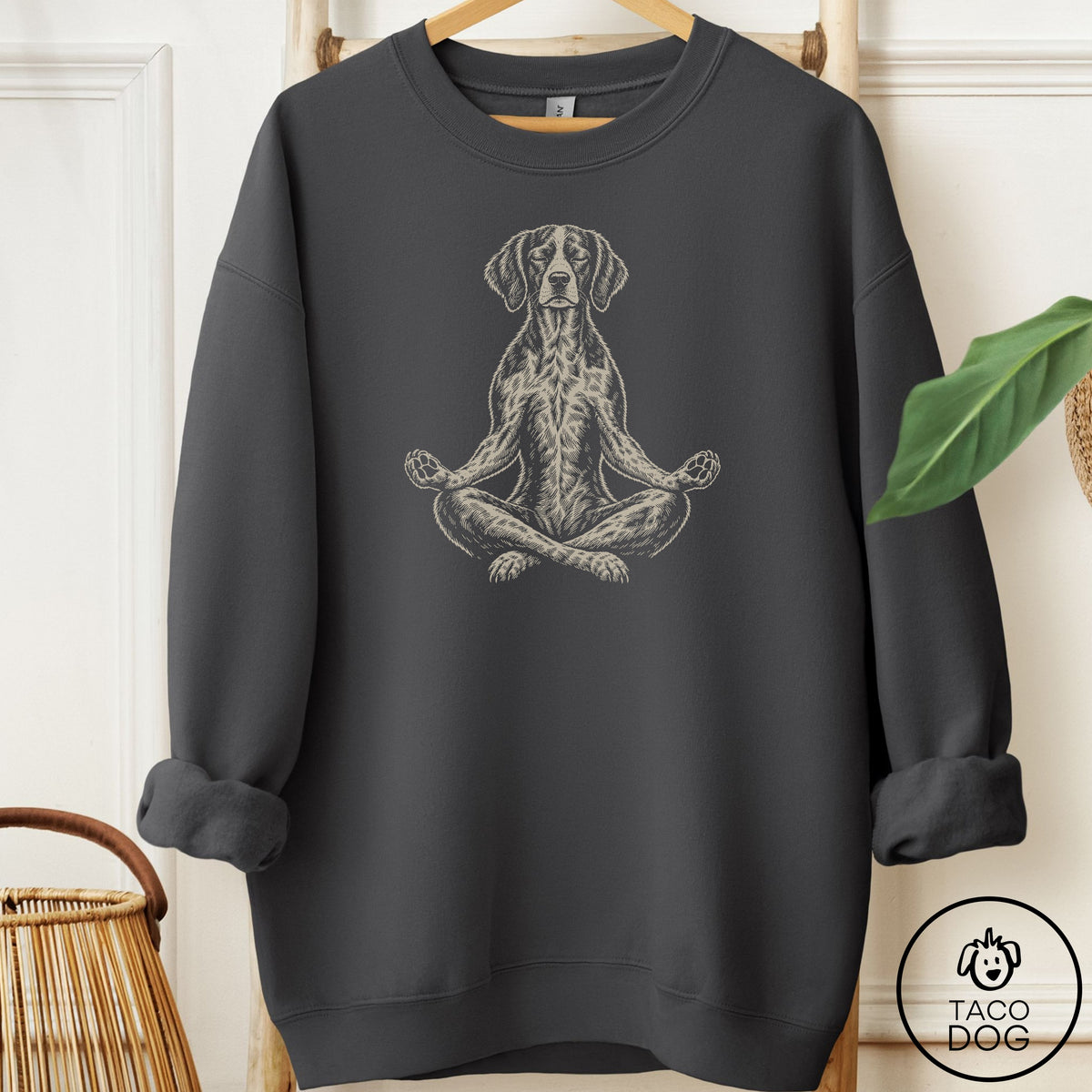Brittany Spaniel Meditate Sweatshirt Charcoal Taco-Dog