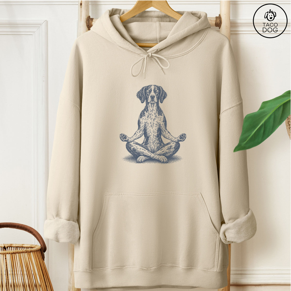 Brittany Spaniel Meditate Hoodie Sand Taco-Dog