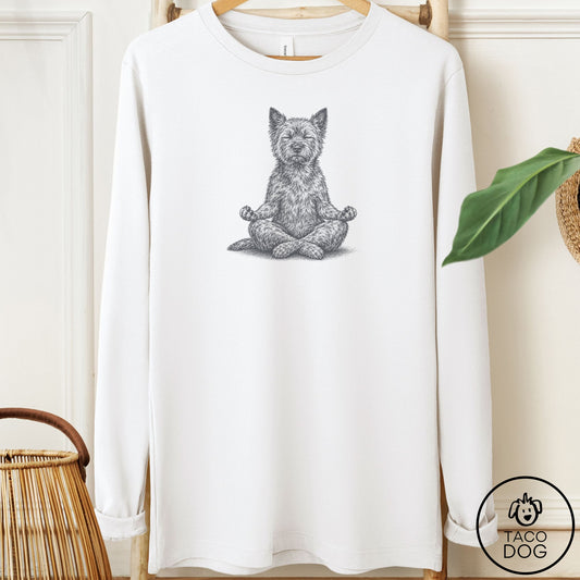 Cairn Terrier Meditate Long Sleeve Tee White Taco-Dog