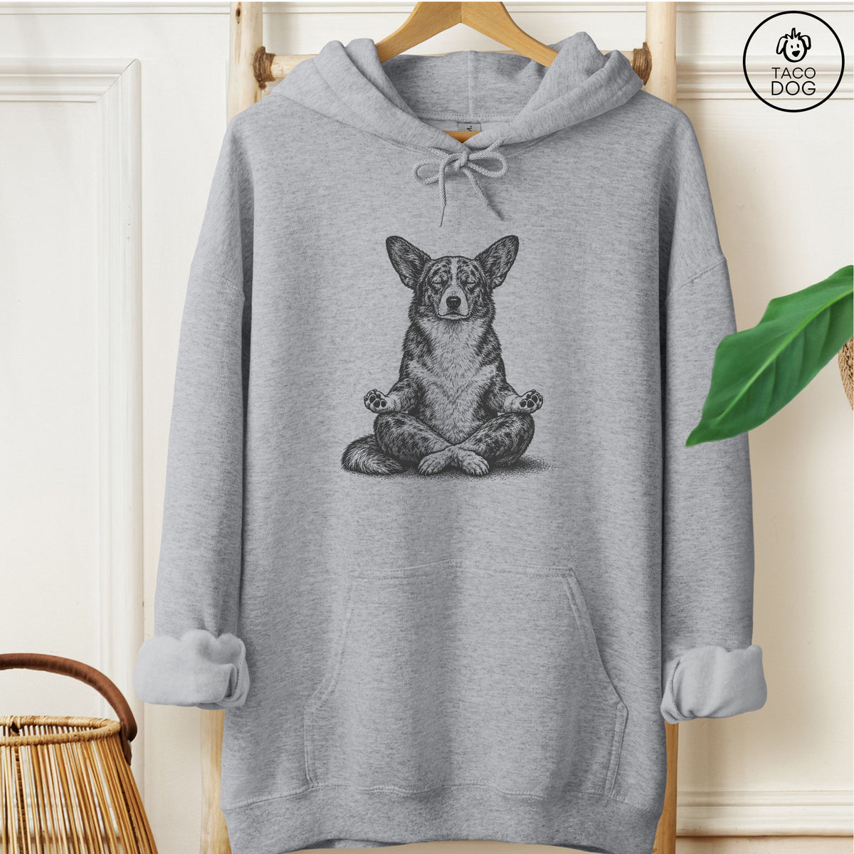 Cardigan Welsh Corgi Meditate Hoodie Graphite Heather Taco-Dog