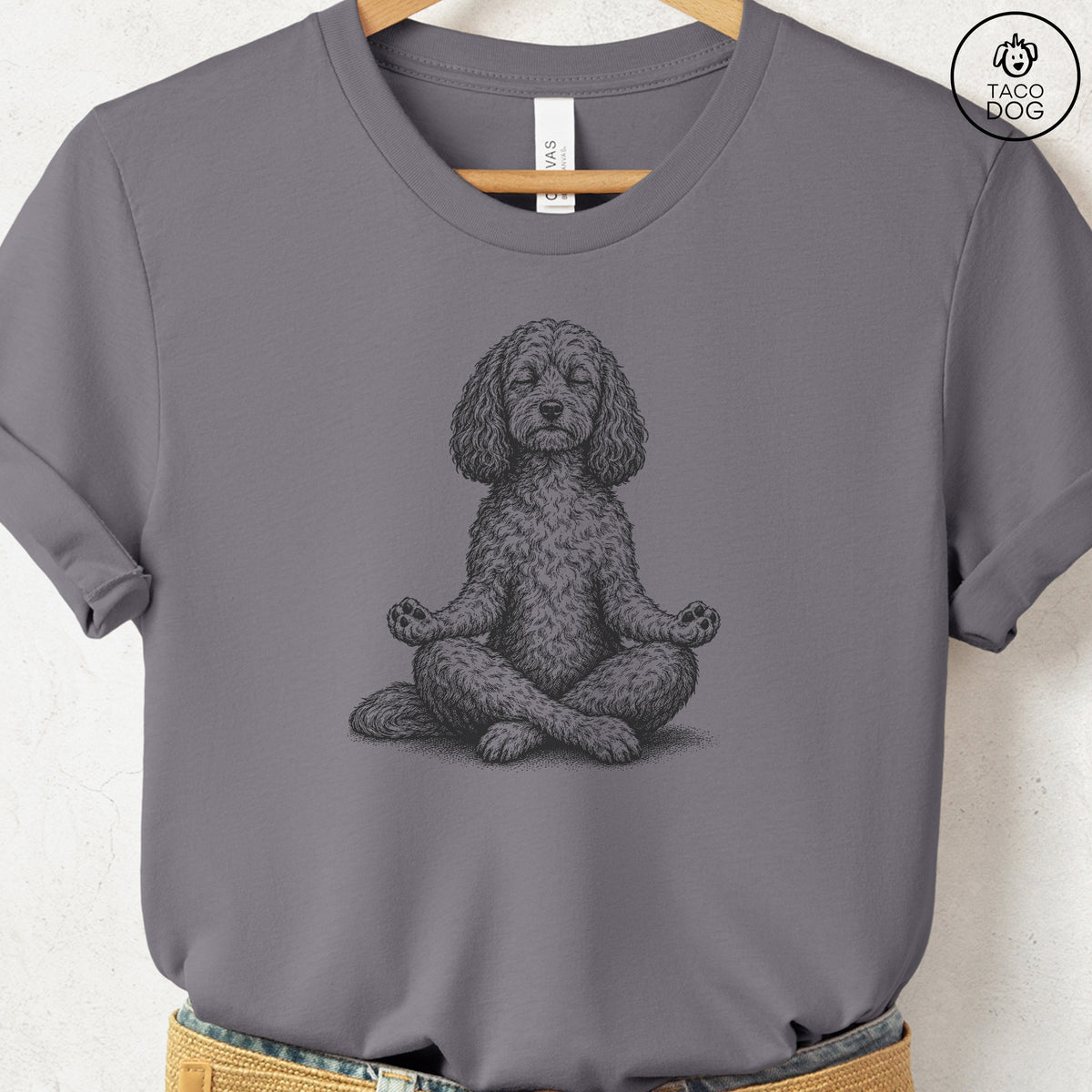 Cavapoo Meditate T-Shirt, design close-up