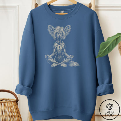 Chinese Crested Meditate Sweatshirt Indigo Blue Taco-Dog
