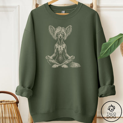 Chinese Crested Meditate Sweatshirt Military Green Taco-Dog