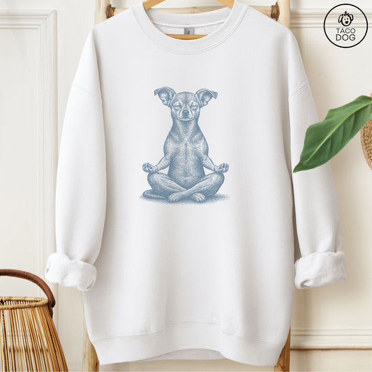 Chiweenie Meditate Sweatshirt White Taco-Dog