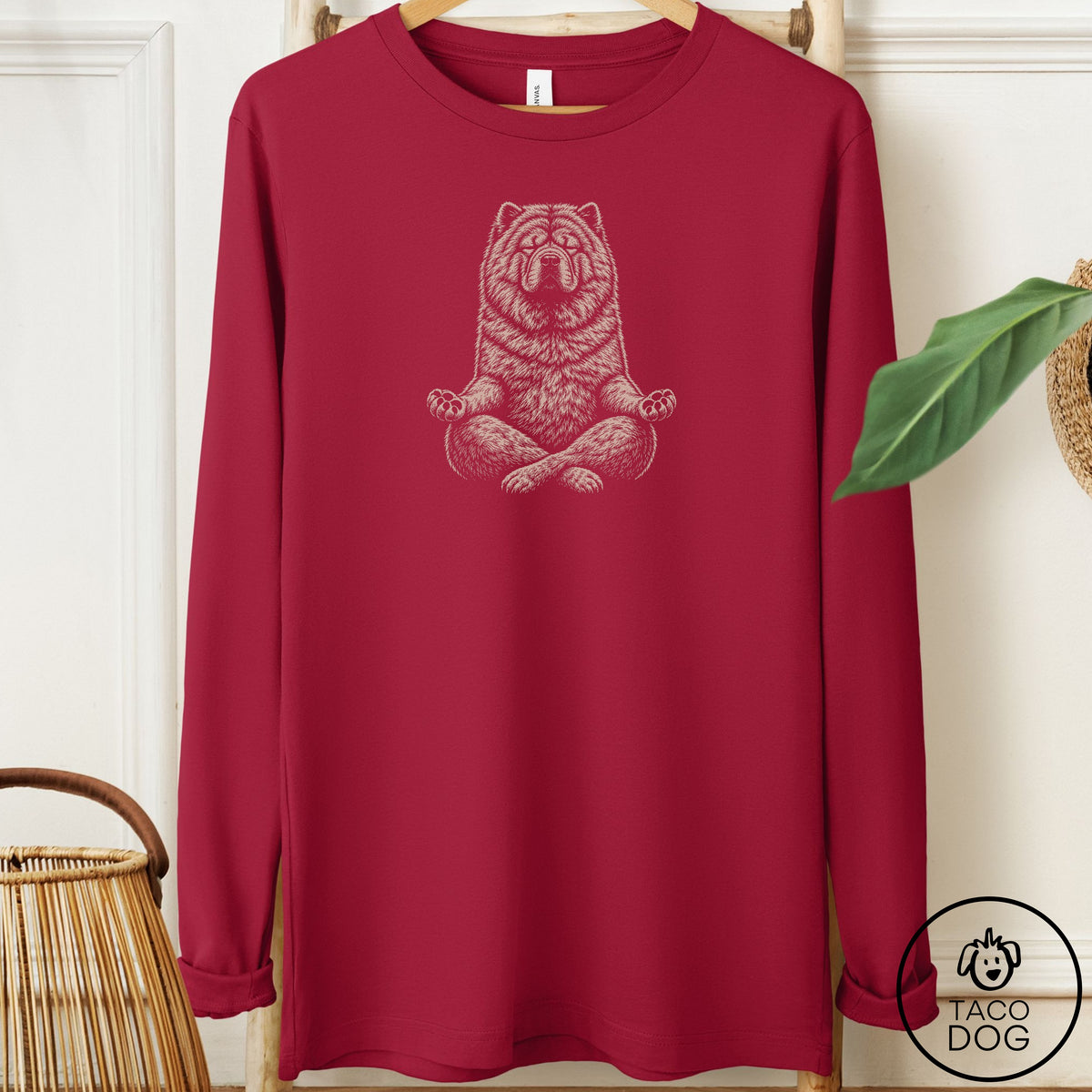 Chow Chow Meditate Long Sleeve Tee Cardinal Taco-Dog