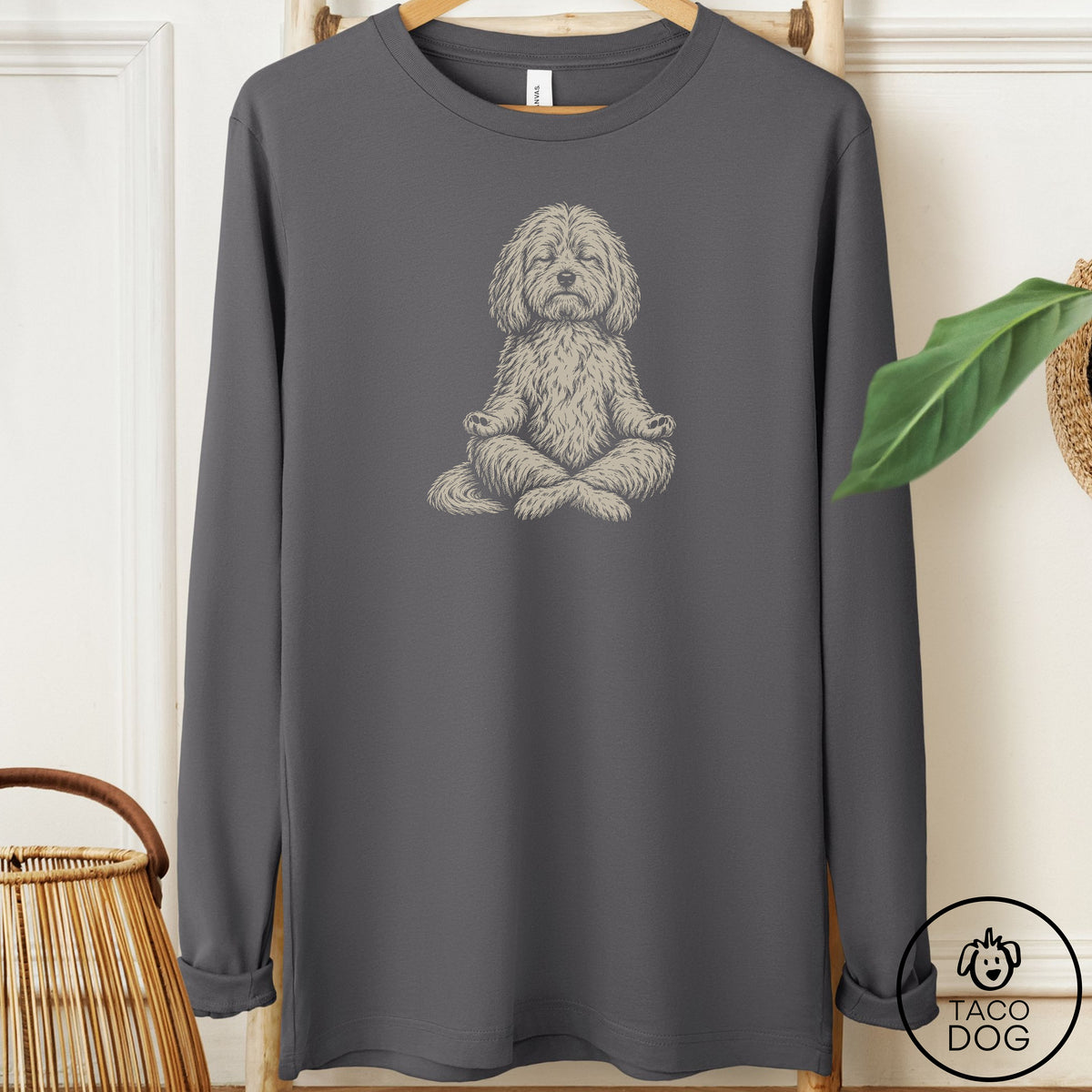 Coton De Tulear Meditate Long Sleeve Tee Asphalt Taco-Dog