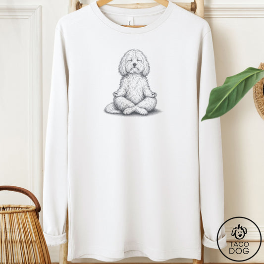 Coton De Tulear Meditate Long Sleeve Tee White Taco-Dog