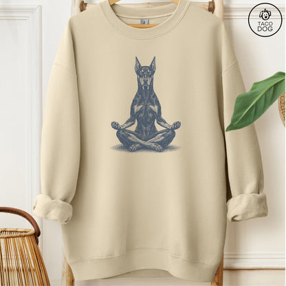 Doberman Meditate Sweatshirt Sand Taco-Dog