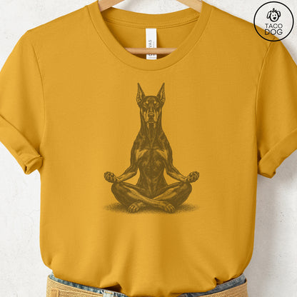 Doberman Meditate T-Shirt Mustard Taco-Dog